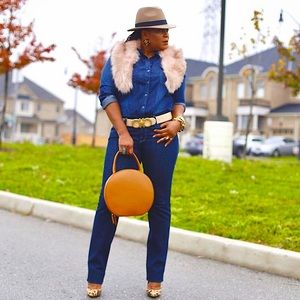 Tan circle shaped bag